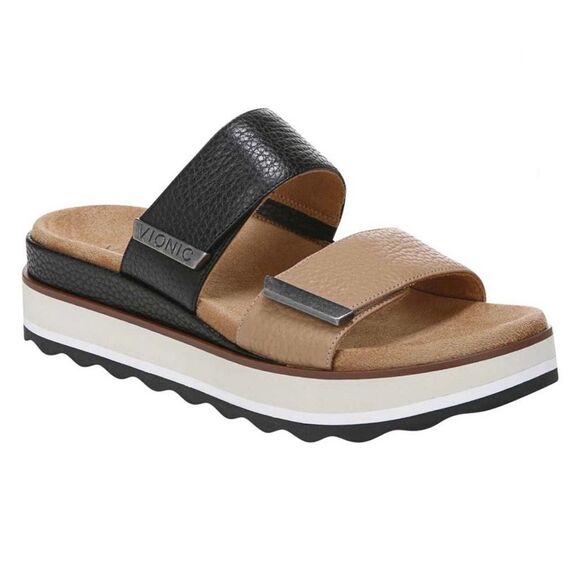 Vionic Shoes - VIONIC | Brandie Platform Wedge Slide Black Leather Slide On Sandals | Size 8.5